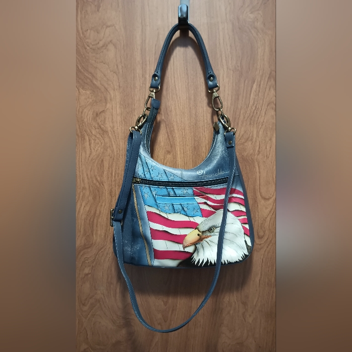 Anushka American Eagle Flag Blue Leather Handbag Crossbody Purse Stars Stripes